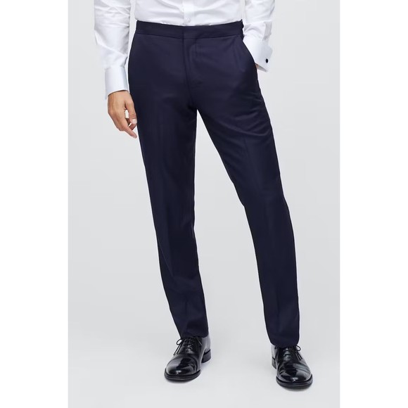 Bonobos Italian Wool Tuxedo Pant NAVY HOPSCOTCH Sz 32 x UNF Unhem Slim Fit - NEW - Picture 2 of 6